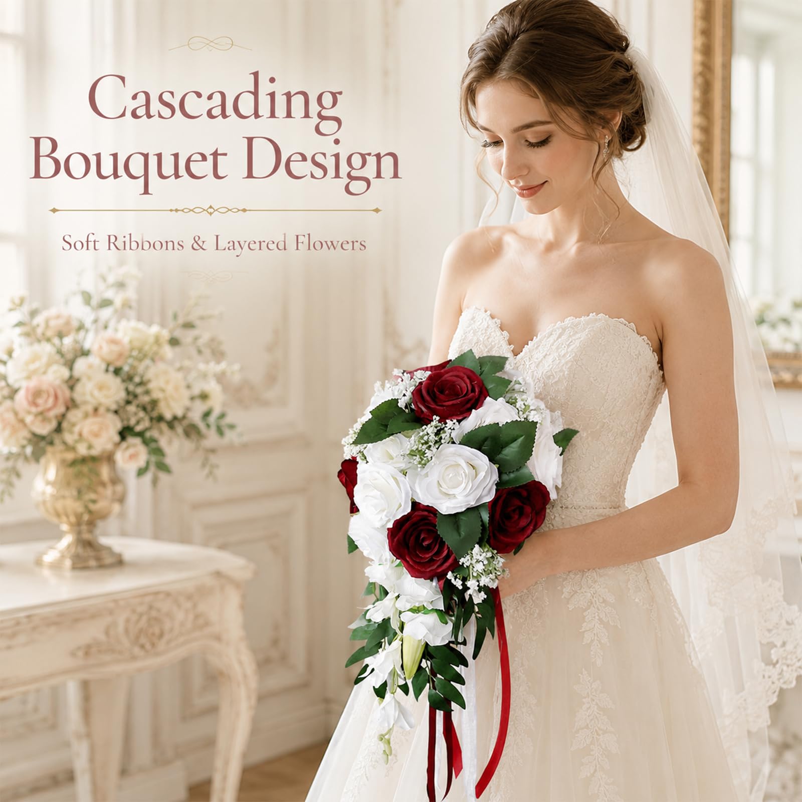 Amazon.com: ChezMax Wedding Bridal Bouquet, Bride Artificial Rose